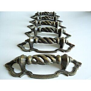 6 Vintage Metal Brass Drawer Pulls  Nice Patina